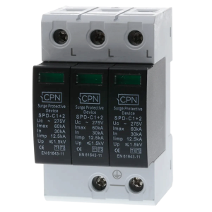 3 Module, 3 Pole Type 1 + 2 for three phase, TN-C-S earthing.
