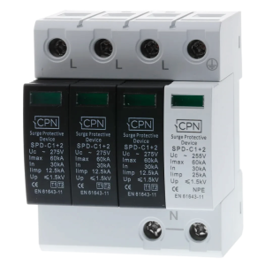 4 Module, 3 Pole & N Surge Module, Type 1 + 2 for three phase, TT earthing.